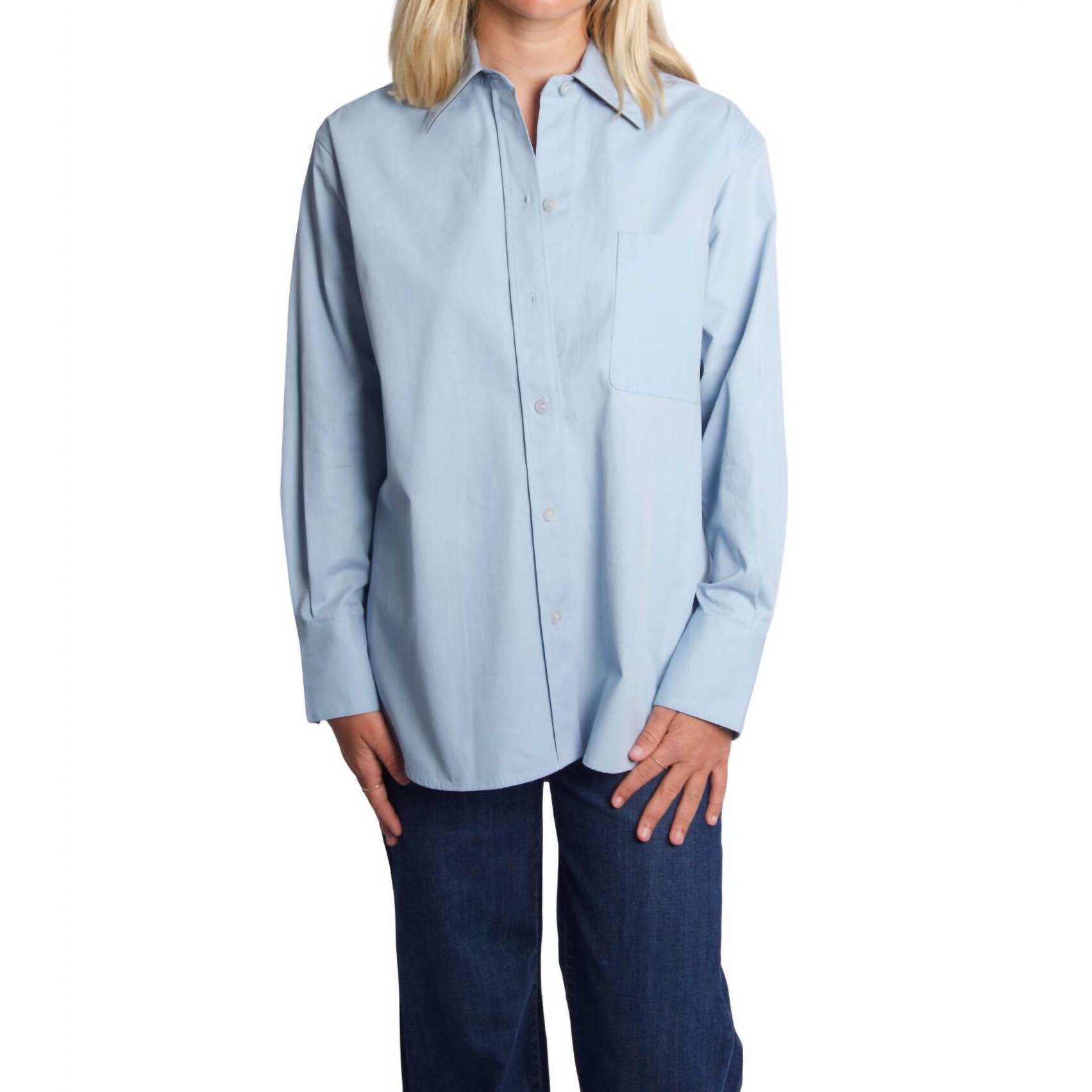 New Vince Oversized Shirt With Faux Leather Trim In Blue